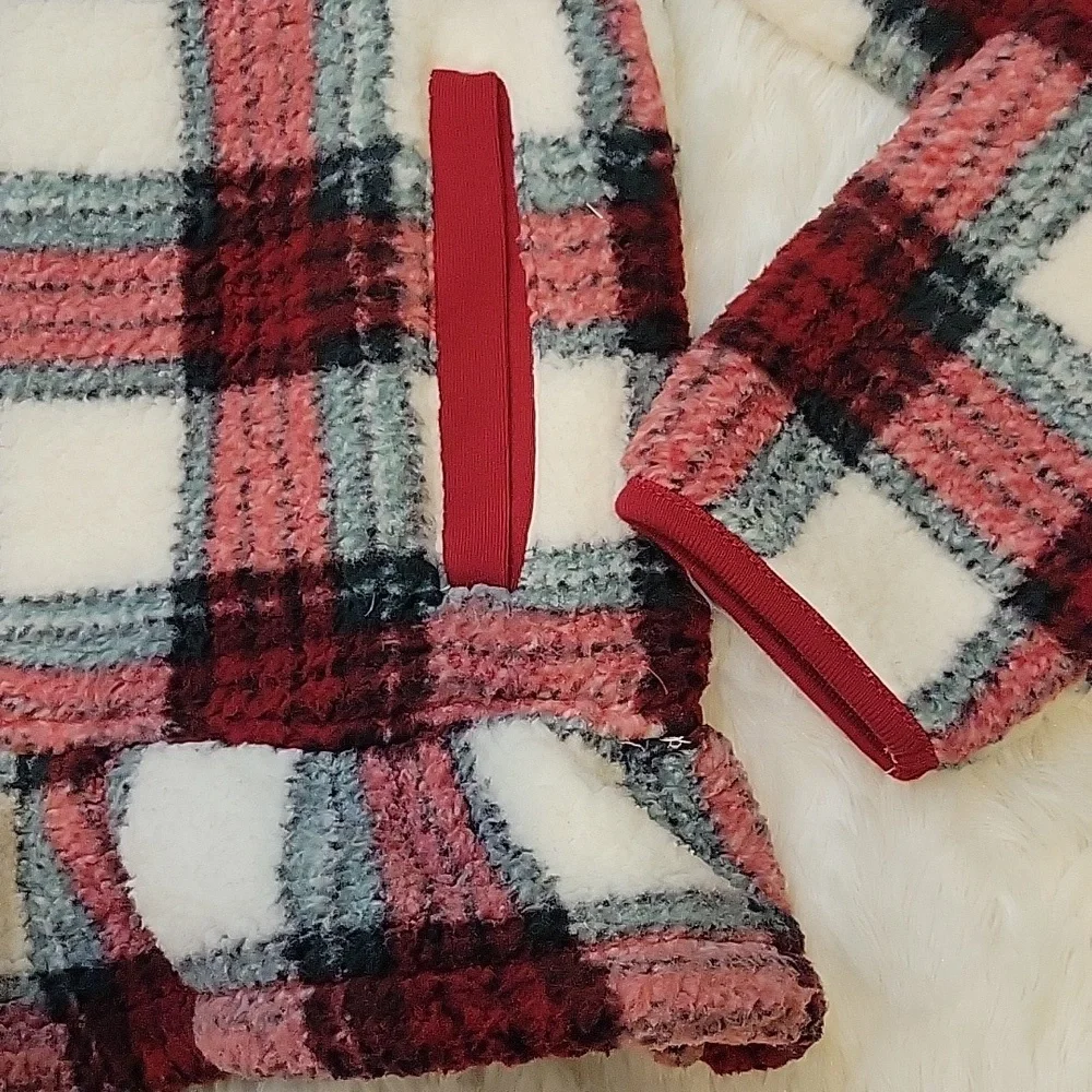 Gymboree Girls Plaid Sherpa Peplum Pullover, Christmas Cabin Size 12